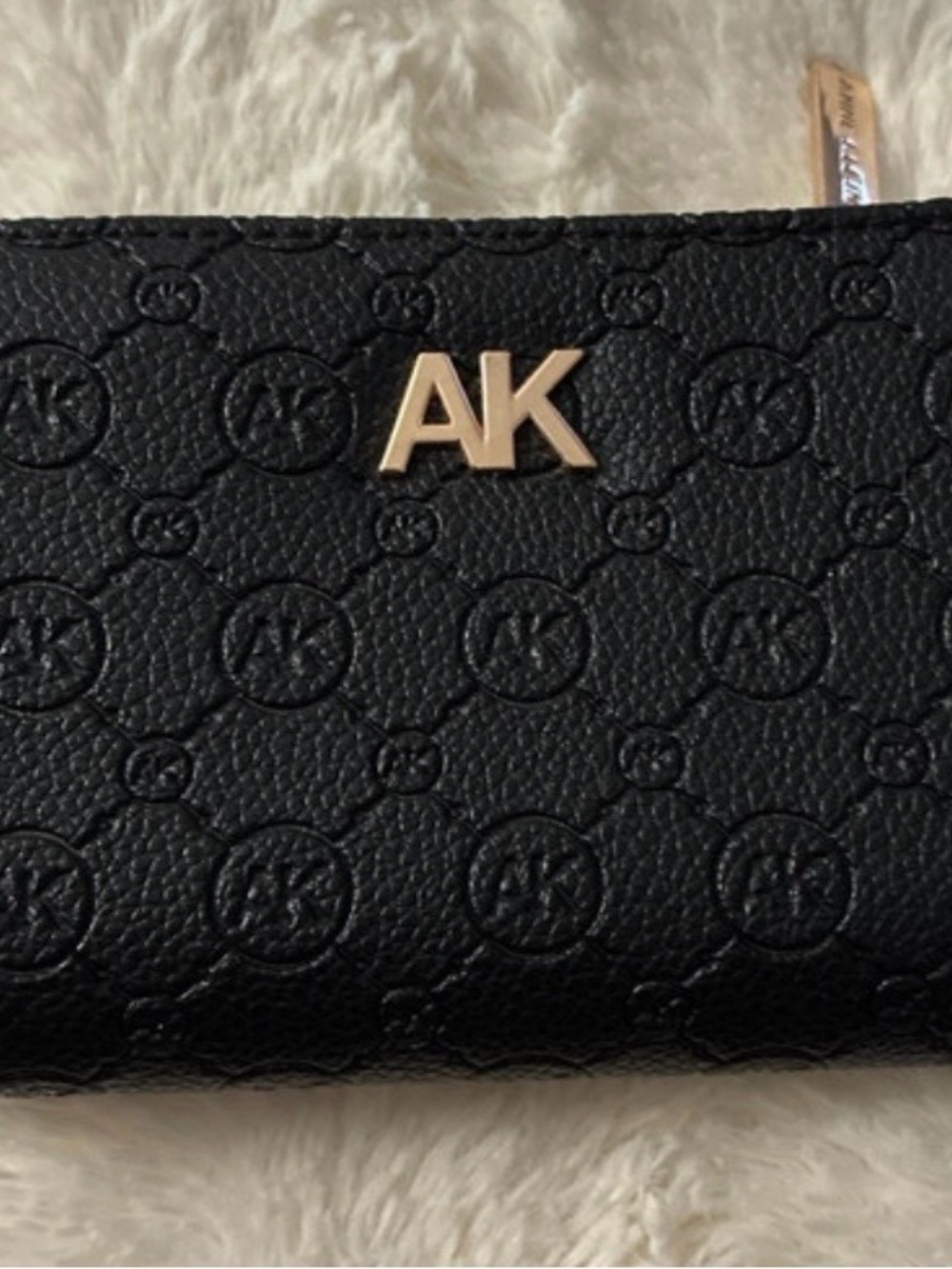 Anne Klein Black Embossed Leather Wallet with Gold AK Emblem